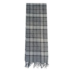 Scottish Cashmere Scarf Unisex Black Gray White Fringed 12 X 64 inch